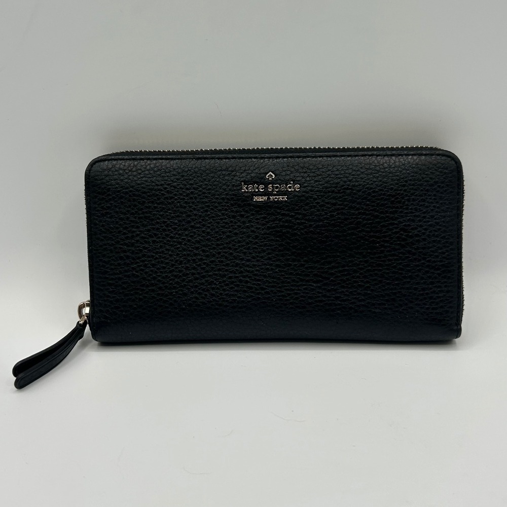 Kate Spade New York Black Pebbled Leather Zip Around Continental Wallet S338